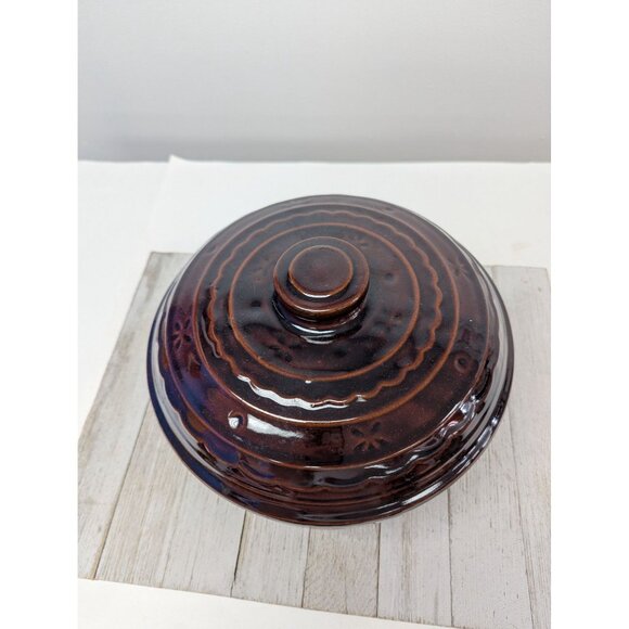 Vintage Marcrest Stoneware Daisy Dot Covered Dish Crock With Lid Brown - Picture 2 of 8